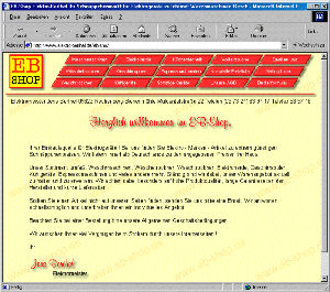 Internetshop für Haushaltsgeräte: www.eb-shop.de ebshop onlineshop webshop onlinehandel webshopsoftware shopsoftware inshop Screenshot EB-SHOP im Jahr 2002