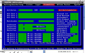 Problem: "Wenn man unter X den DOS-Emulator DOSEMU startet, werden die deutschen Umlaute nicht dargestellt." dosemu xdosemu freedos dos emulator alte programme weiterbenutzen nutzen datenbestand kompatibilität BCS-Auftrag für MS-DOS (PPS für Sitzmöbelfertigung) in einer LINUX / DOSEMU Umgebung